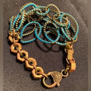 So. African Handmade Bracelet with Zippers & Bolts as links. Blues & Copper Tone